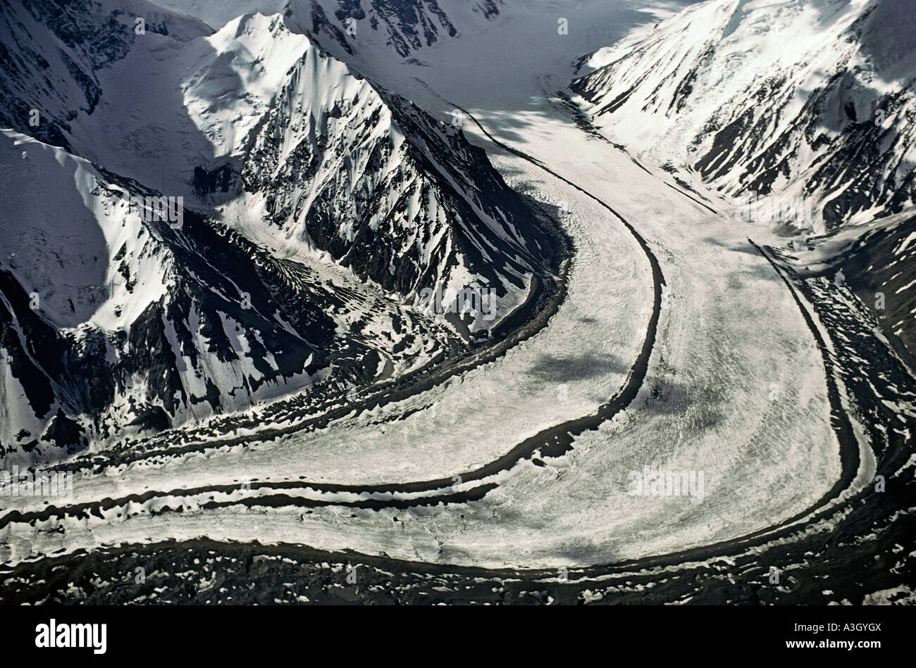 Median and lateral Moraines Muldrow Glacier Mt McKinley Denali National Park Alaska Stock Photo