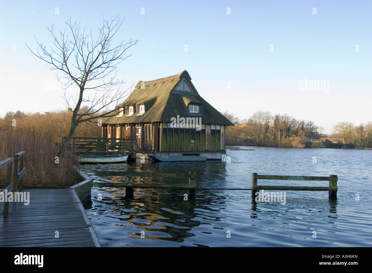 Thatched roof Boat House at Ranworth, Norfolk Broads, East Anglia, UK