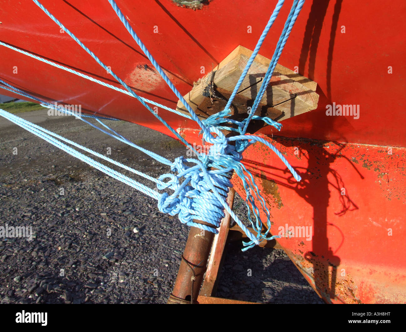 Overhual Rope rope and stay supporting boat in dry dock for maintenance overhaul work ...