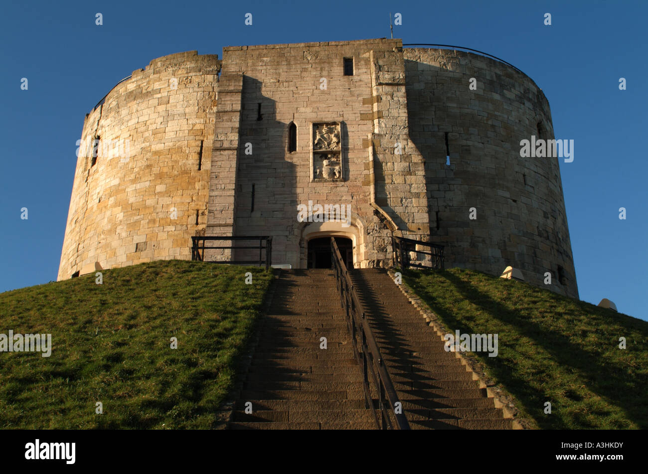 The steps leading to the entrance of Clifford's Tower, York. Stock Photo