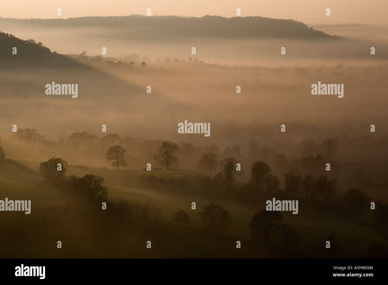 Mist and the Cotswold escarpment Stock Photo Alamy
