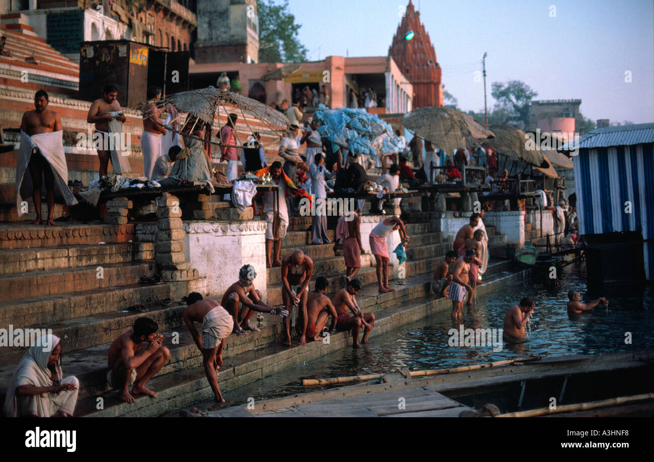 religious bathing at ghat ganga river city of varanasi state of uttar pradesh india Stock Photo