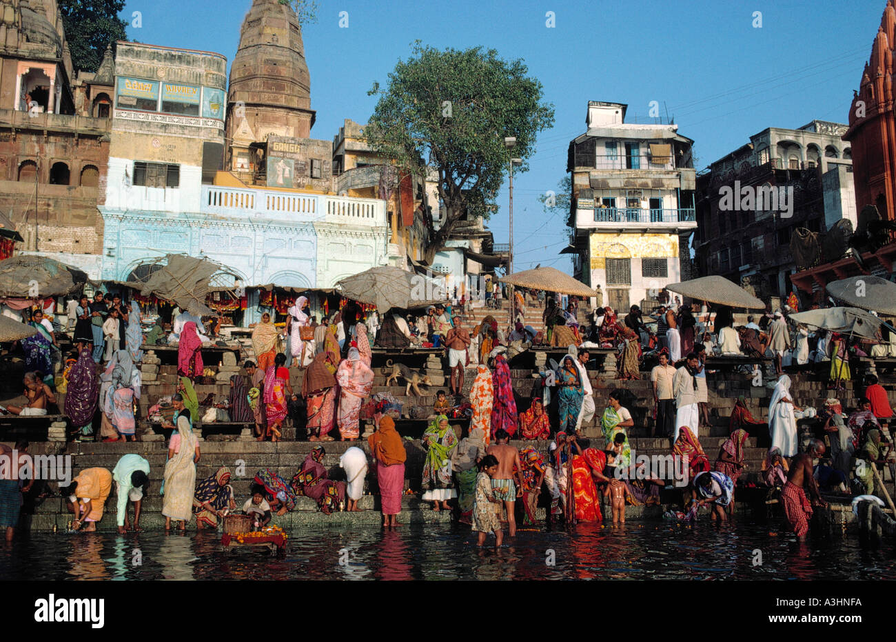 religious bathing at ghat ganga river city of varanasi state of uttar pradesh india Stock Photo