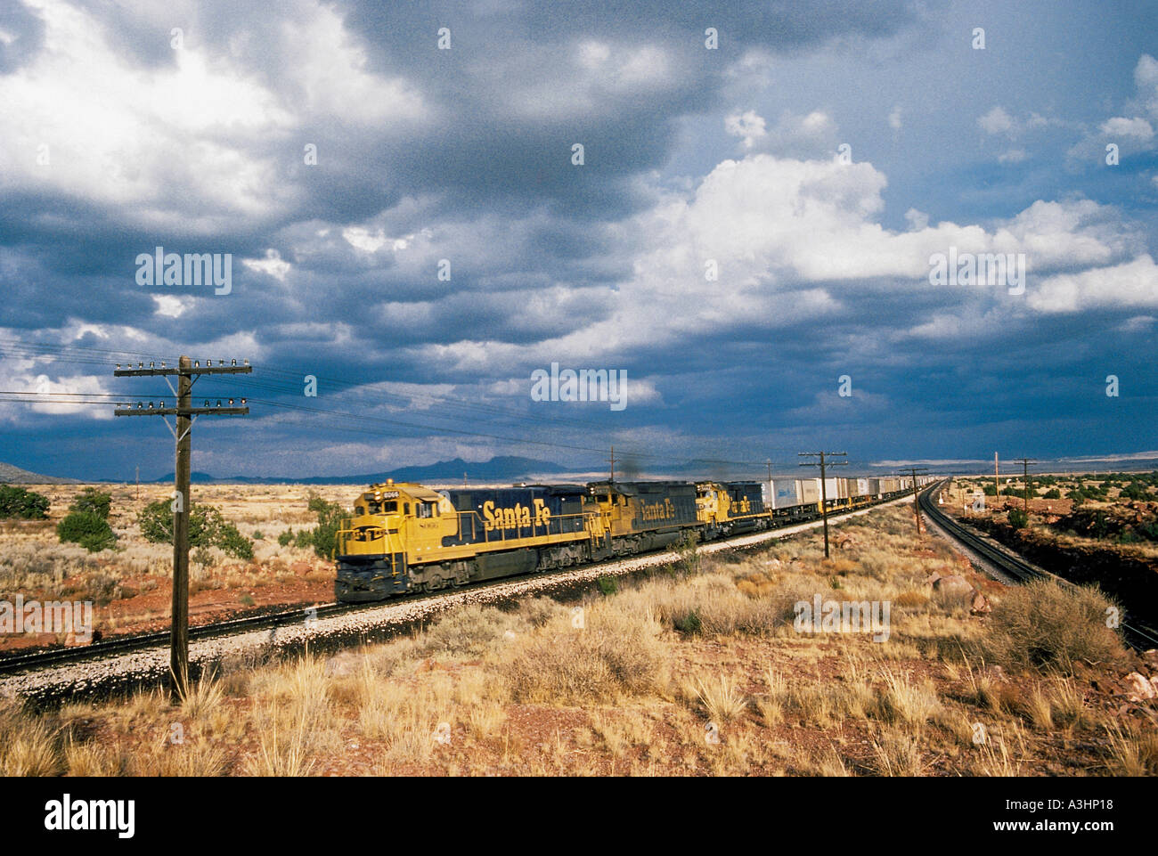 cargo train company santa fe acrossing prairie state of new mexico usa Stock Photo