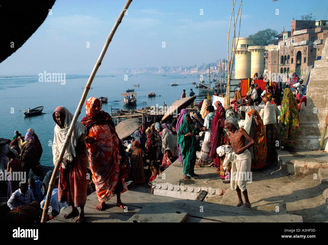 religious bathing at ghat ganga river city of varanasi state of uttar pradesh india Stock Photo