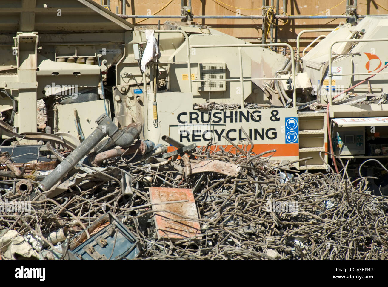 Powerful portable crushing and recycling unit on demolition site
