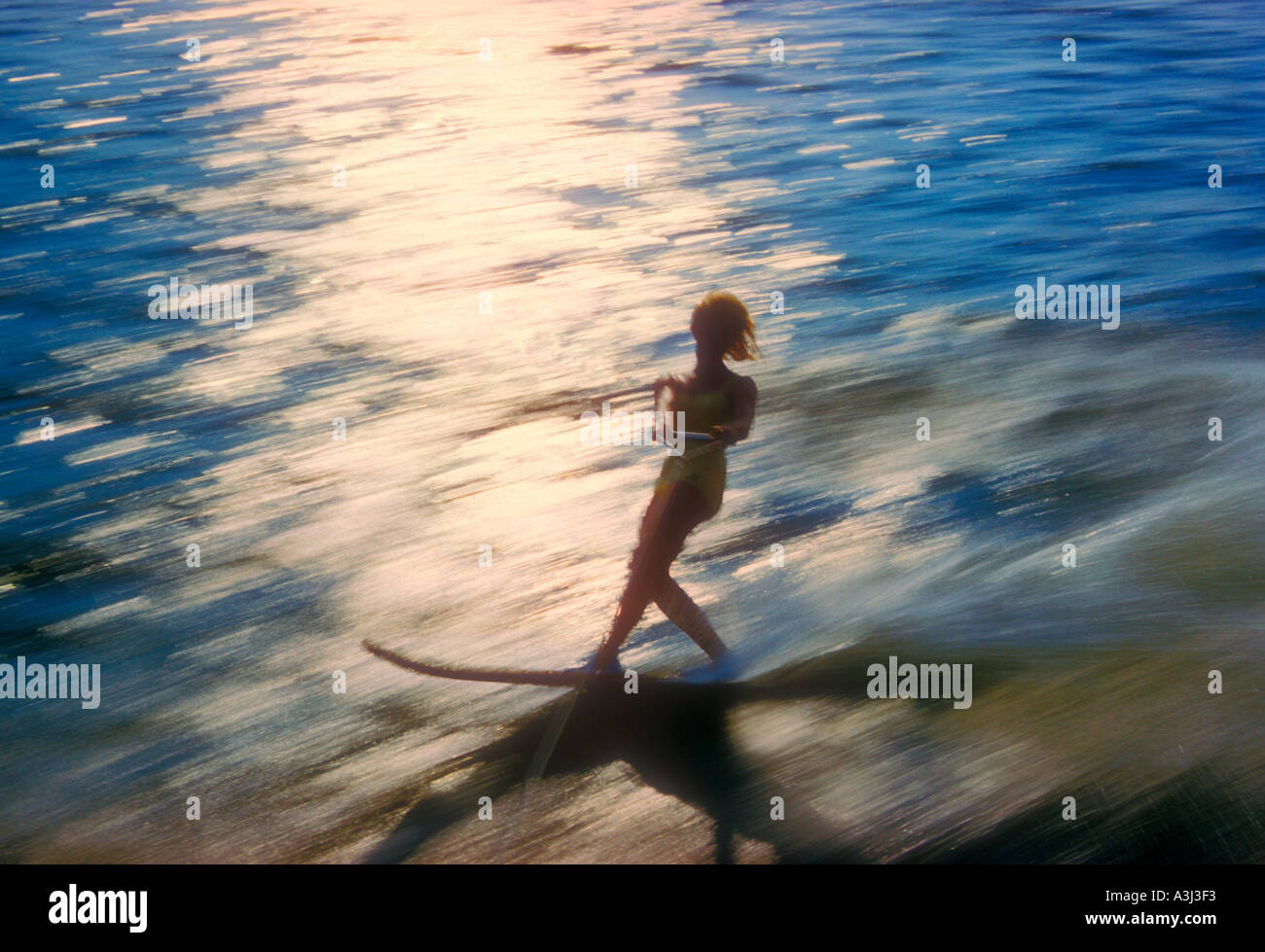 athletic woman one single water ski Stock Photo Alamy