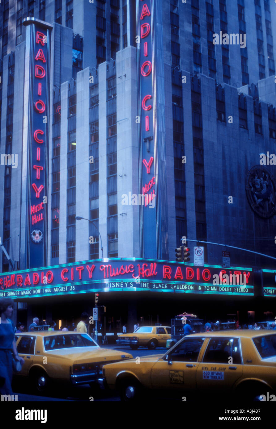 New York City Radio City Music Hall and taxis Stock Photo Alamy