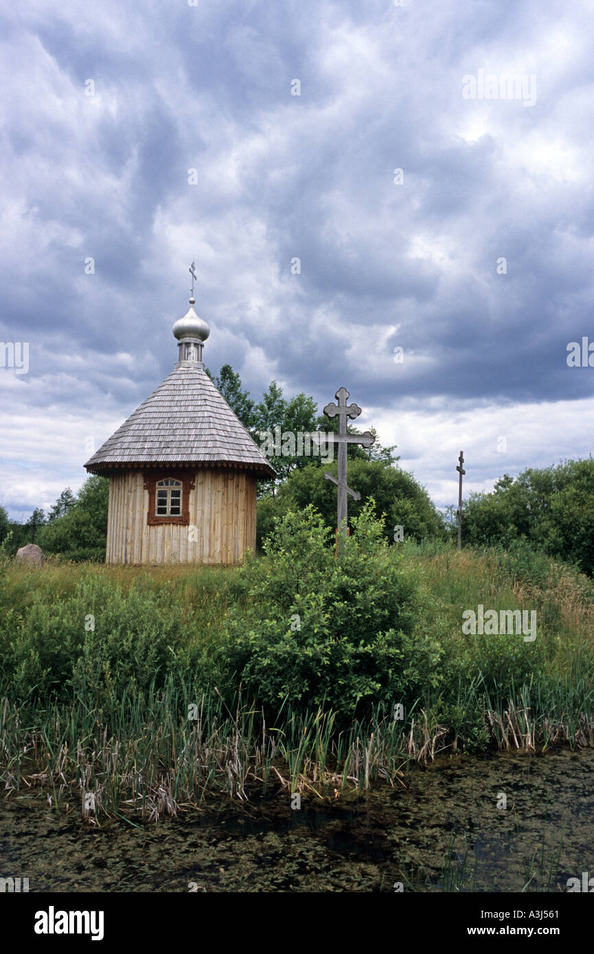 Poland Europe Bialowieza town Polish village museum tiny orthodox chapel Stock Photo