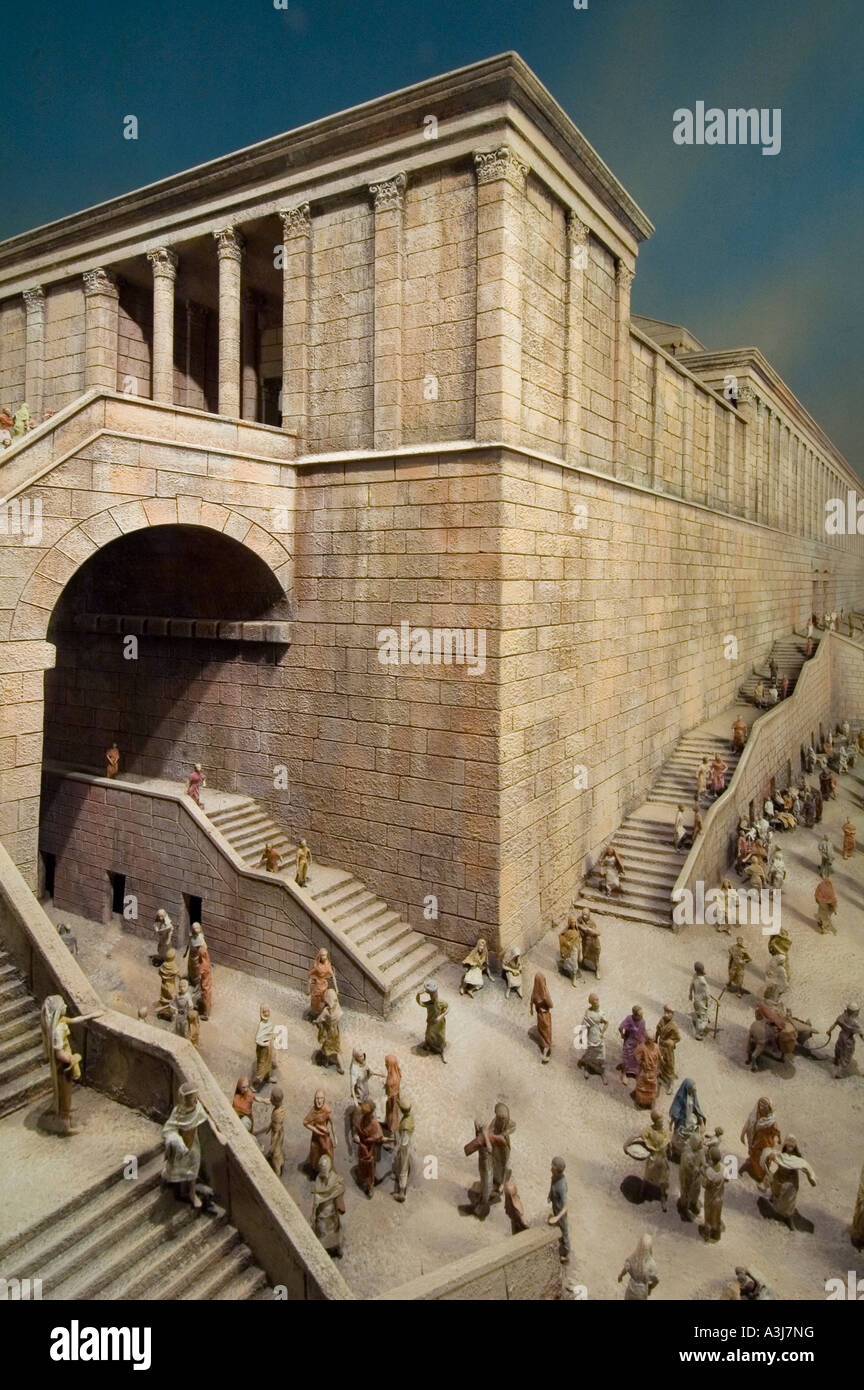 Miniature model of second temple exhibited at the Jerusalem Citadel museum in David Tower, Old City East Jerusalem Israel Stock Photo