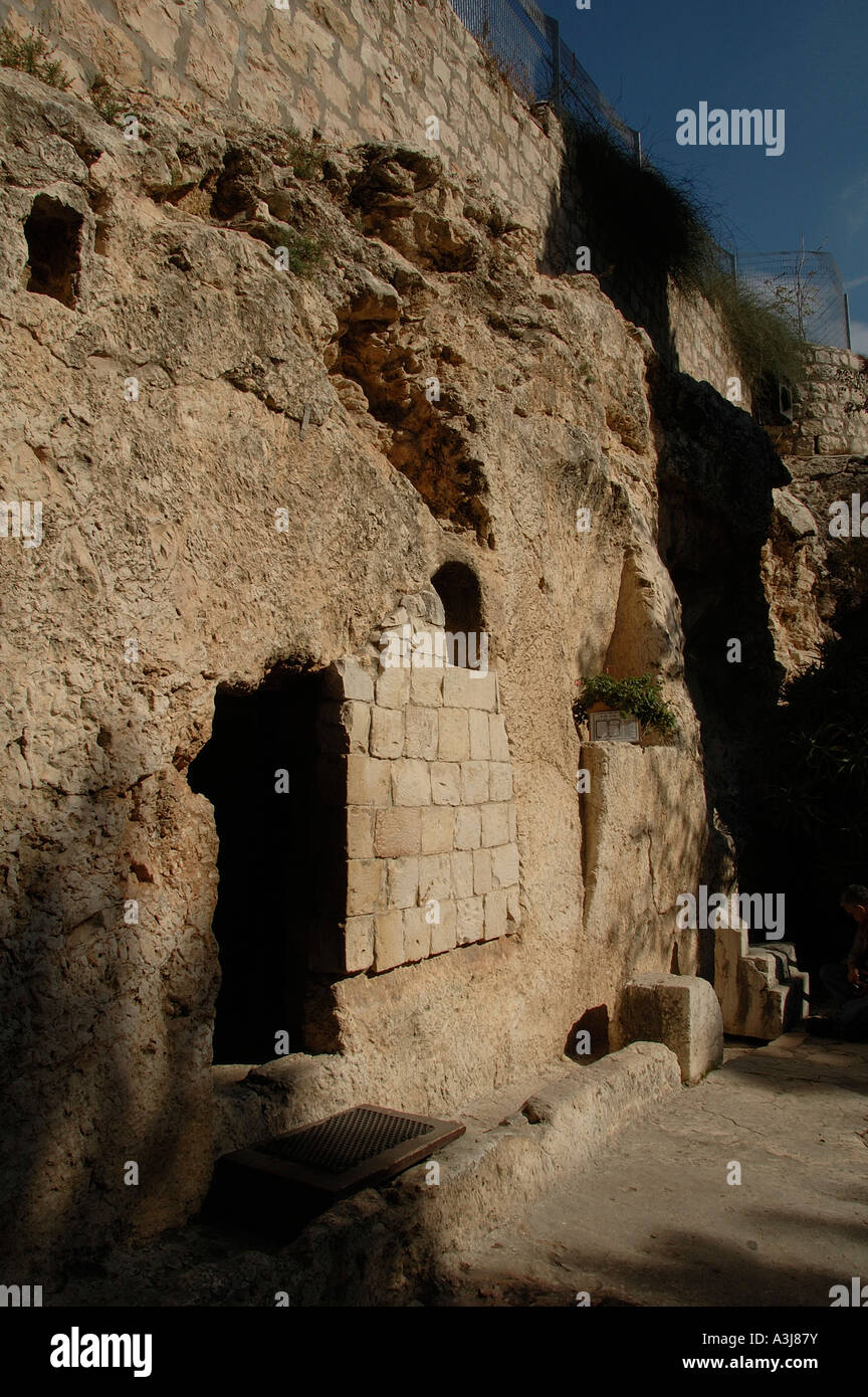 The rock cut Garden Tomb or Gordon's Calvary considered by some Christians to be the site of burial and resurrection of Jesus. East Jerusalem Israel Stock Photo