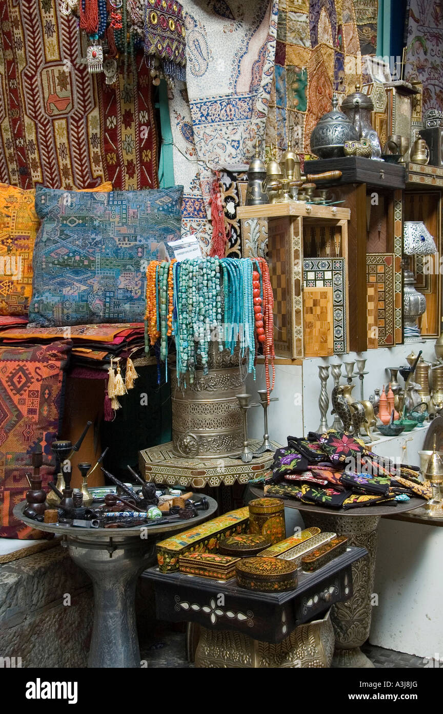 Souvenirs for sale at the Muristan market in the Christian Quarter old city East Jerusalem Israel Stock Photo