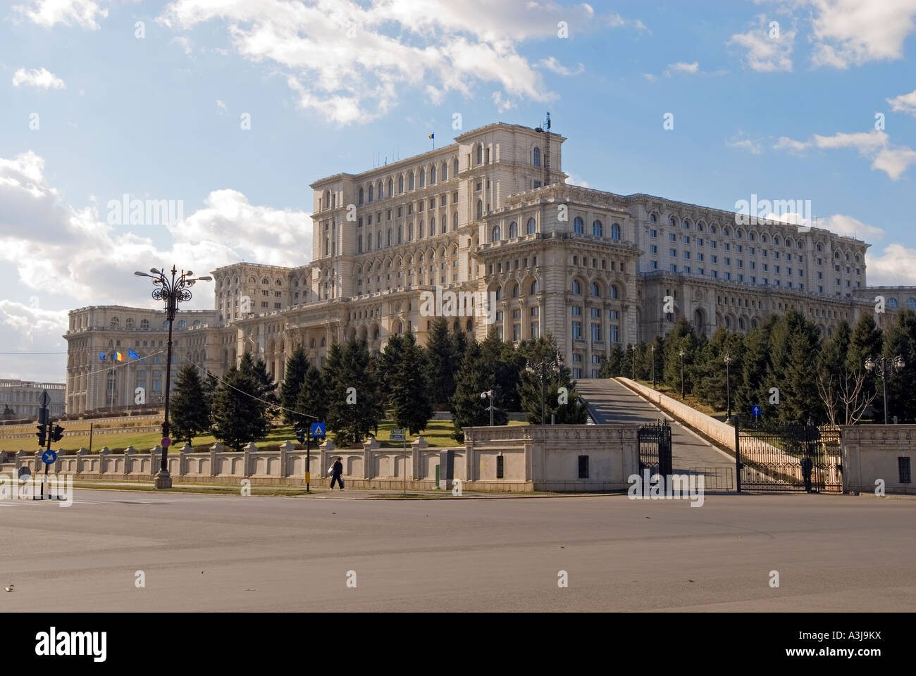Exterior view of The Palace of the Parliament Palatul Parlamentului in Bucharest, Romania Stock Photo