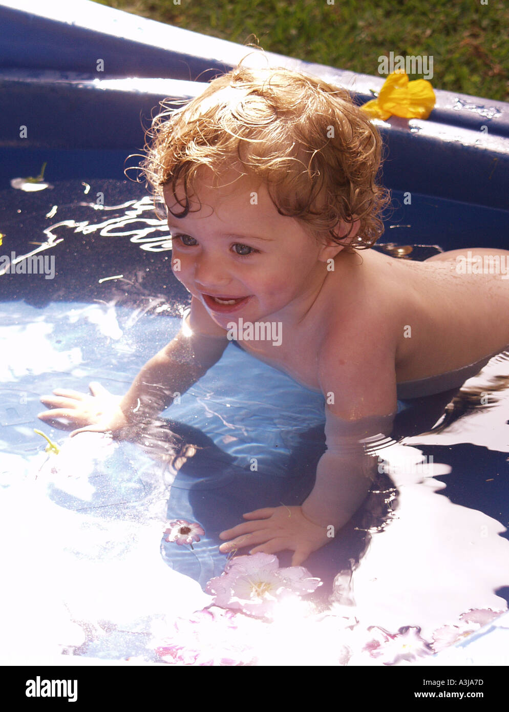 little girl swimming in wading pool Stock Photo Alamy