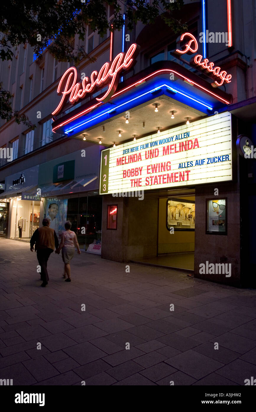 PASSAGE - Movie Theater Marquee is seen on evening in Hamburg, Germany Stock Photo