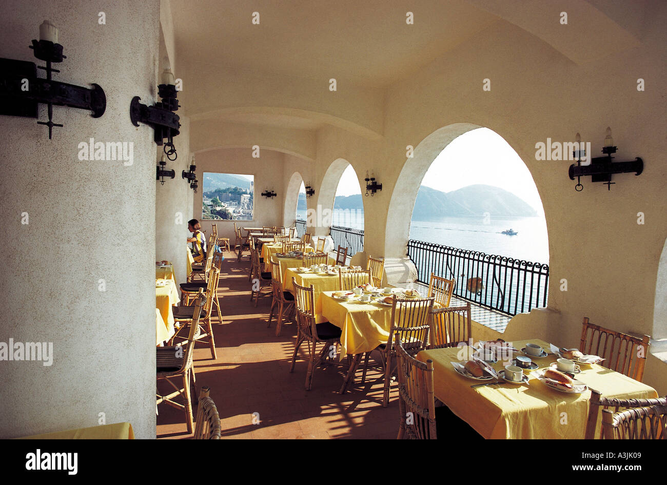 breakfast terrace of hotel carasco village of lipari island of lipari aeolian islands italy editorial use only Stock Photo