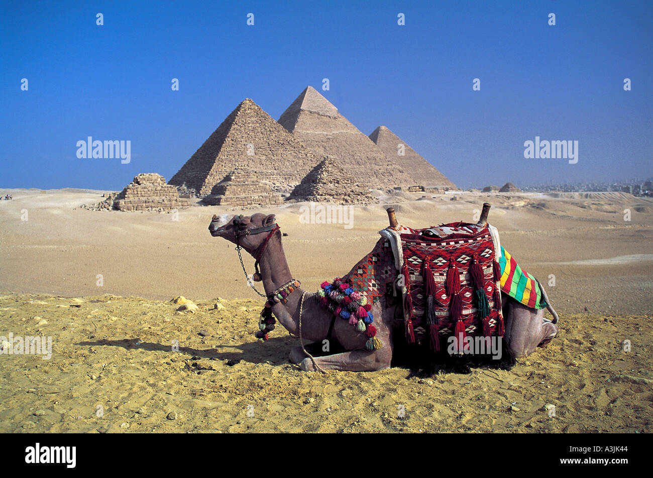 pyramid of mykerinos front and pyramid of kephren middle and pyramid of keops behind area of gizeh egypt Stock Photo