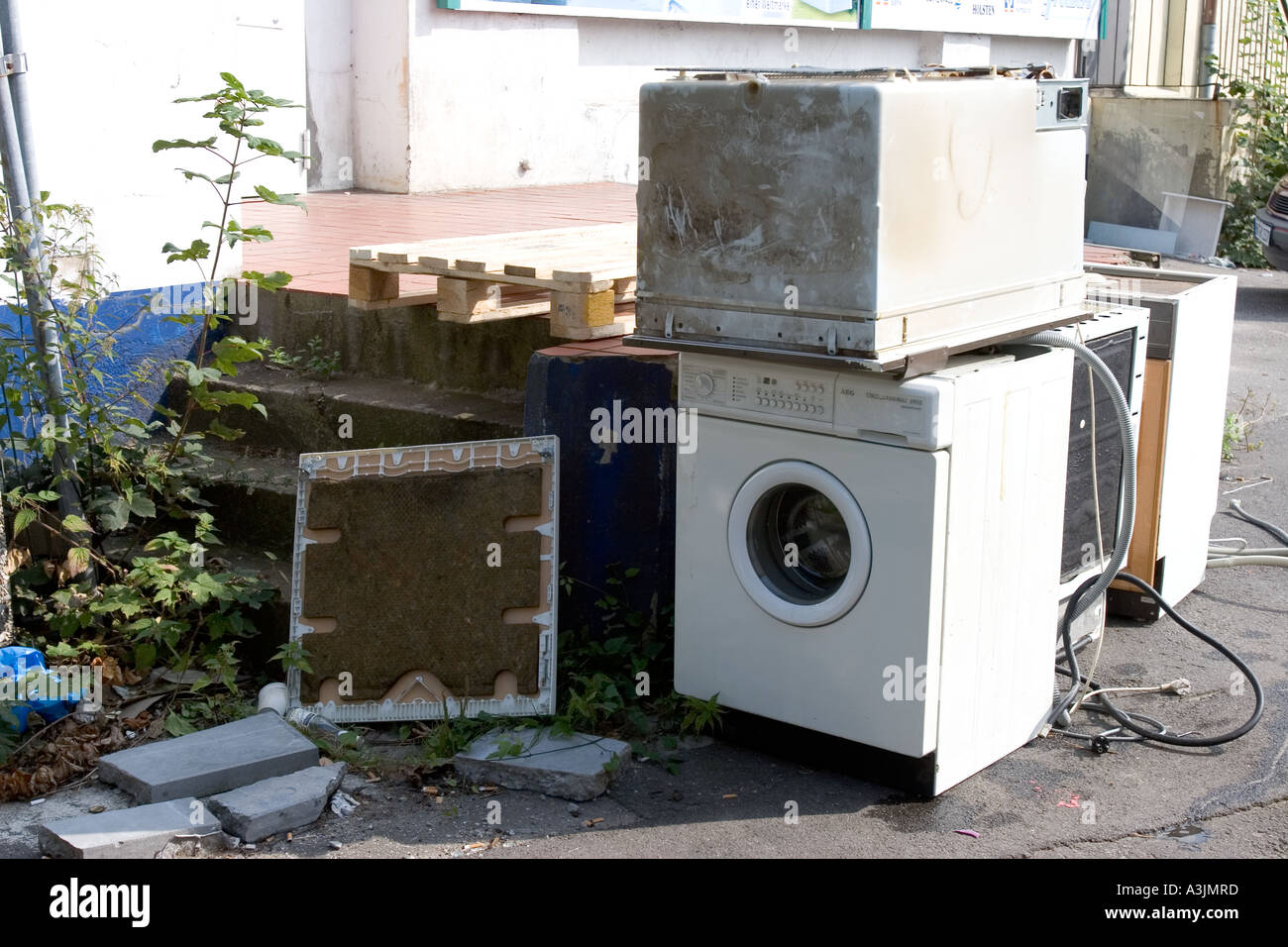 Abandoned washing machines in Hamburg, Germany 10 09 2005 Stock Photo