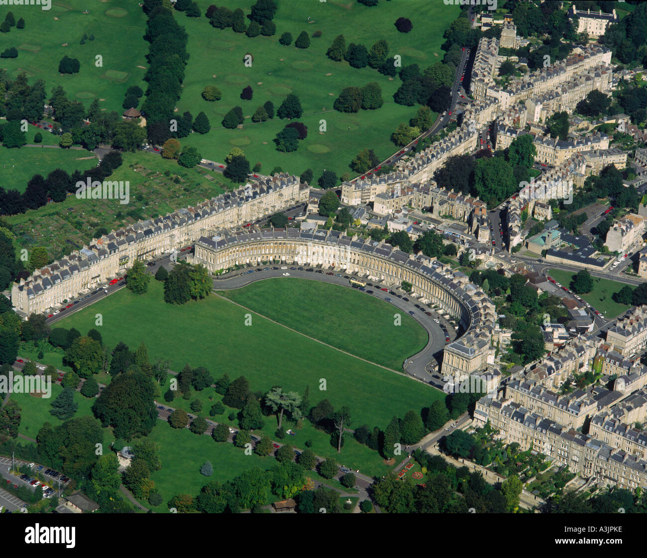 Royal Crescent Bath UK aerial view Stock Photo