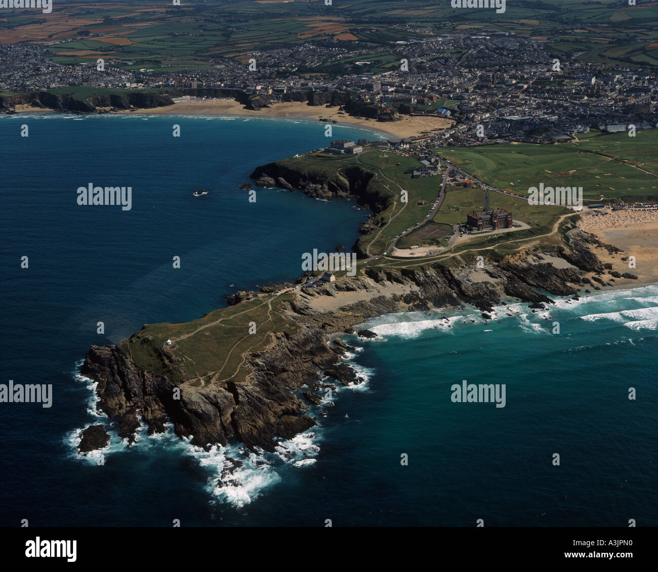 Newquay Cornwall UK aerial view Stock Photo