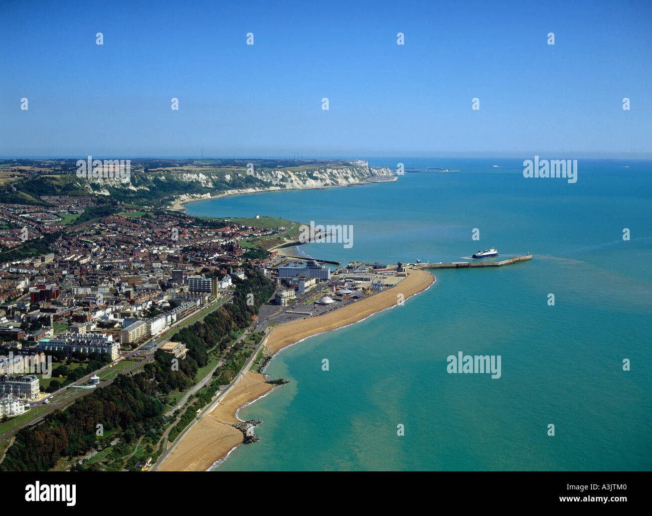 Town seafront and harbour Folkestone Kent UK aerial view Stock Photo