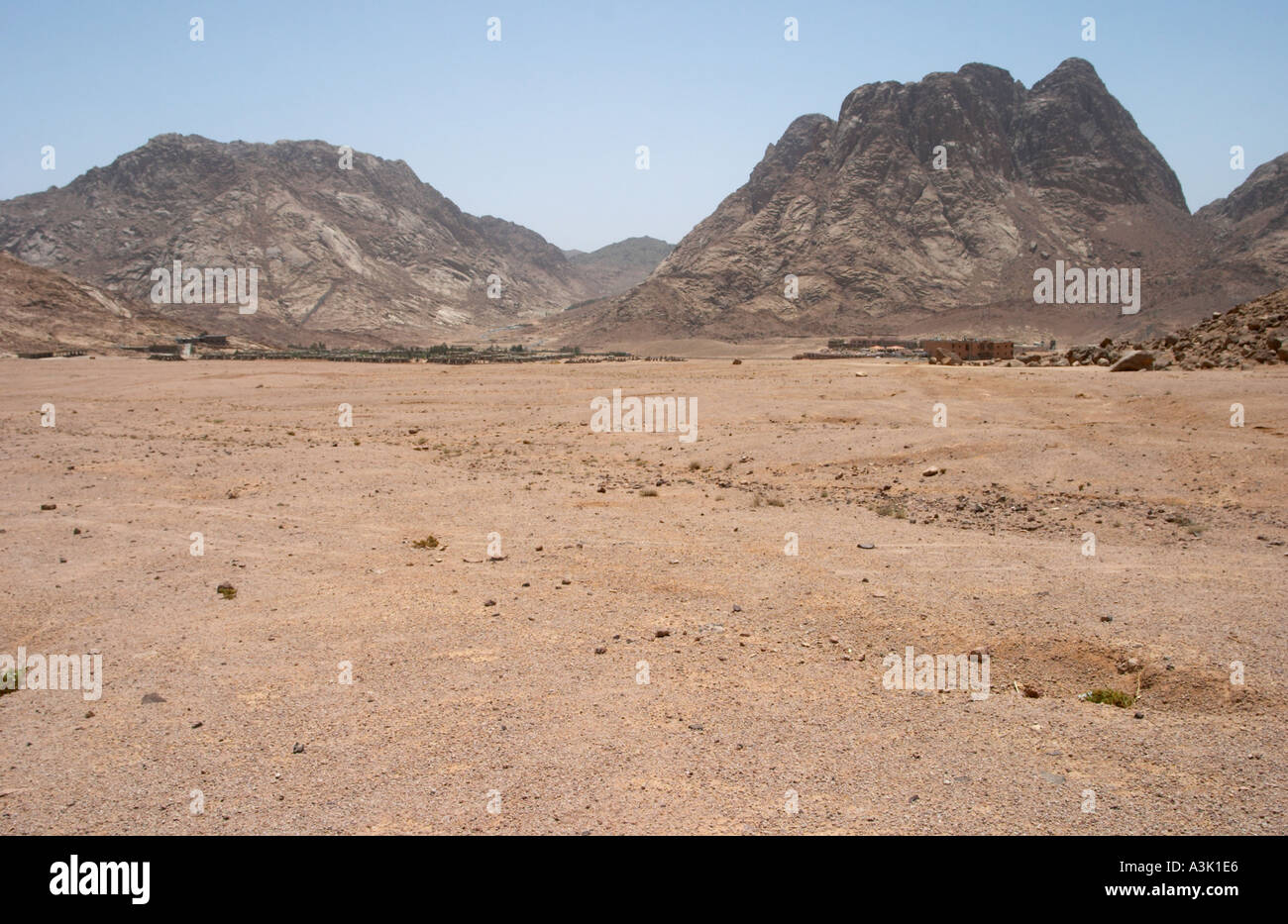 The plain of Er Raaha where the Israelites camped in front of Mount Sinai Stock Photo