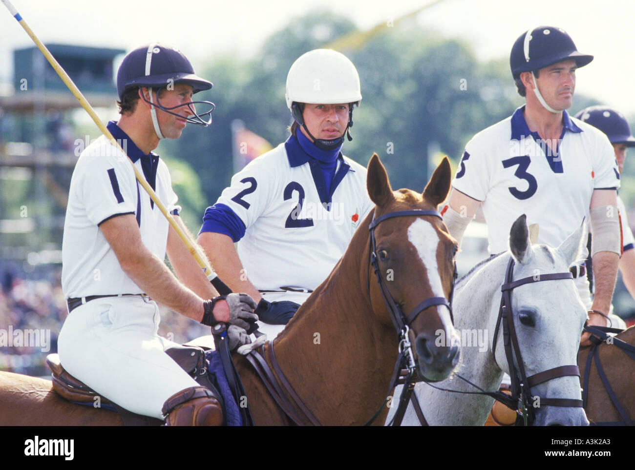 Prince Charles playing Polo at the Guards Polo Club  Windsor Great Park Berkshire England circa 1985 1980s UK HOMER SYKES Stock Photo