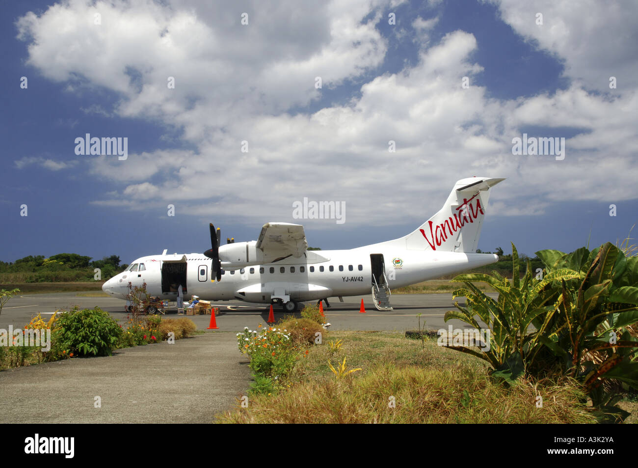 Small planes of Air Vanuatu transfer between Efate and Tanna islands in Vanuatu Stock Photo