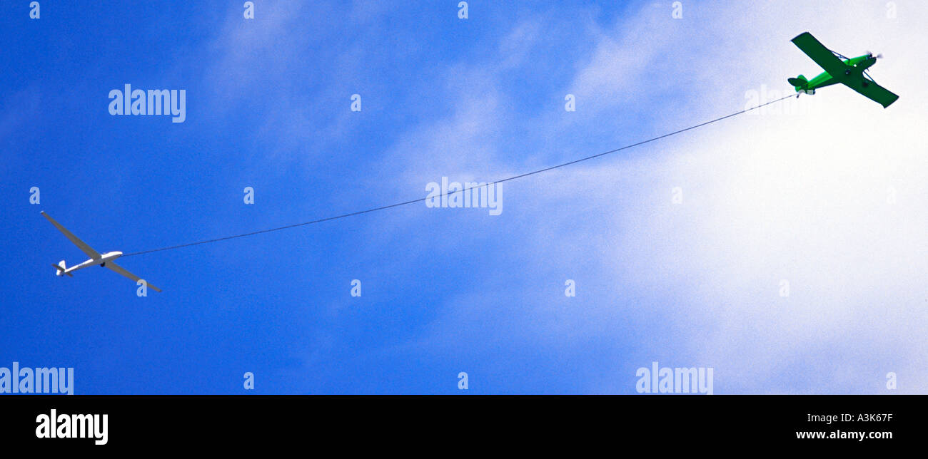 tow plane and glider Stock Photo Alamy