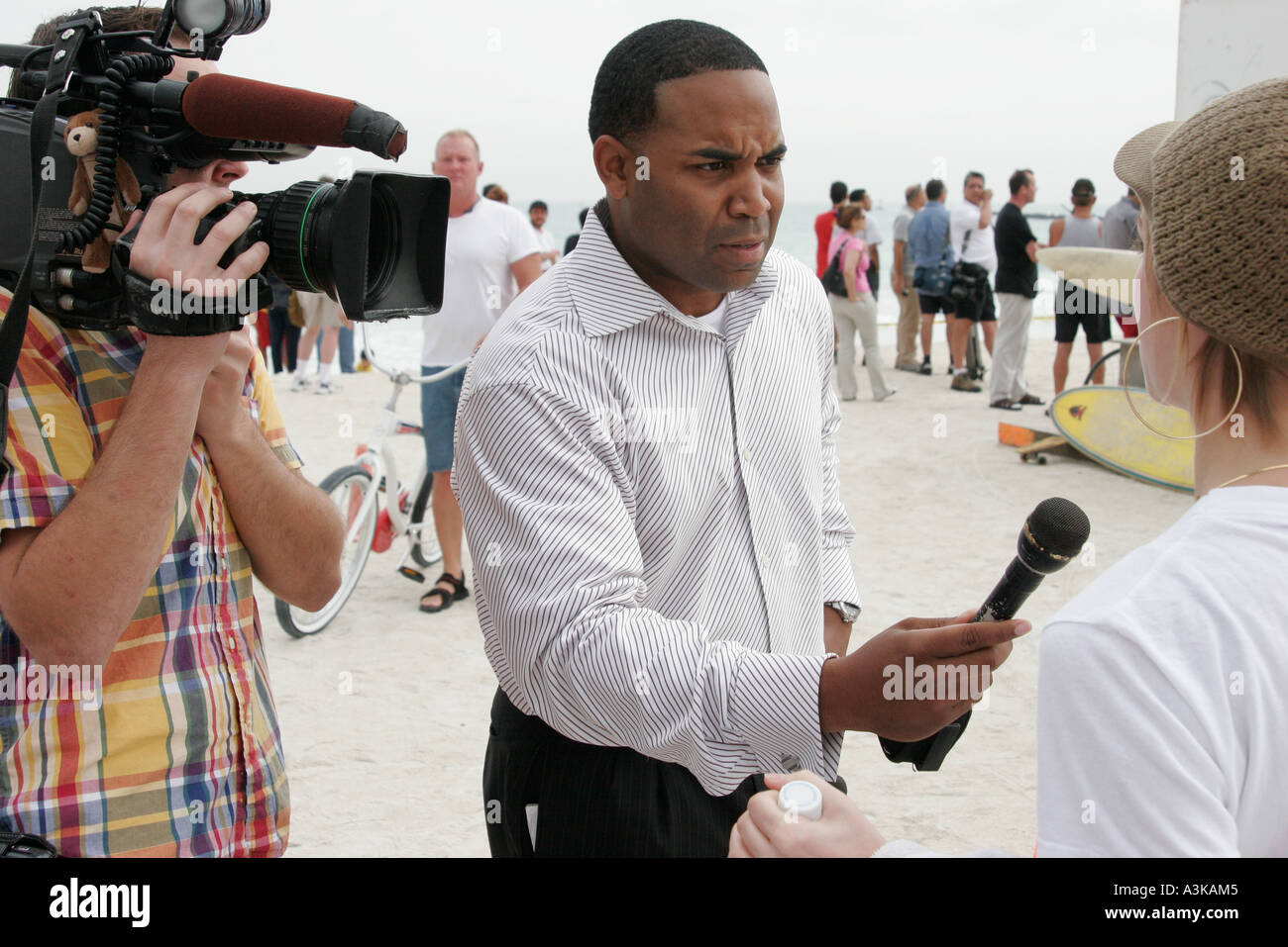 Miami Beach Florida microphone media Black man reporter