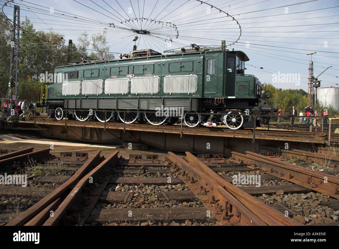 Turntable Moves An Old Electric Engine The Swiss Ae 4 7 Stock Photo Alamy