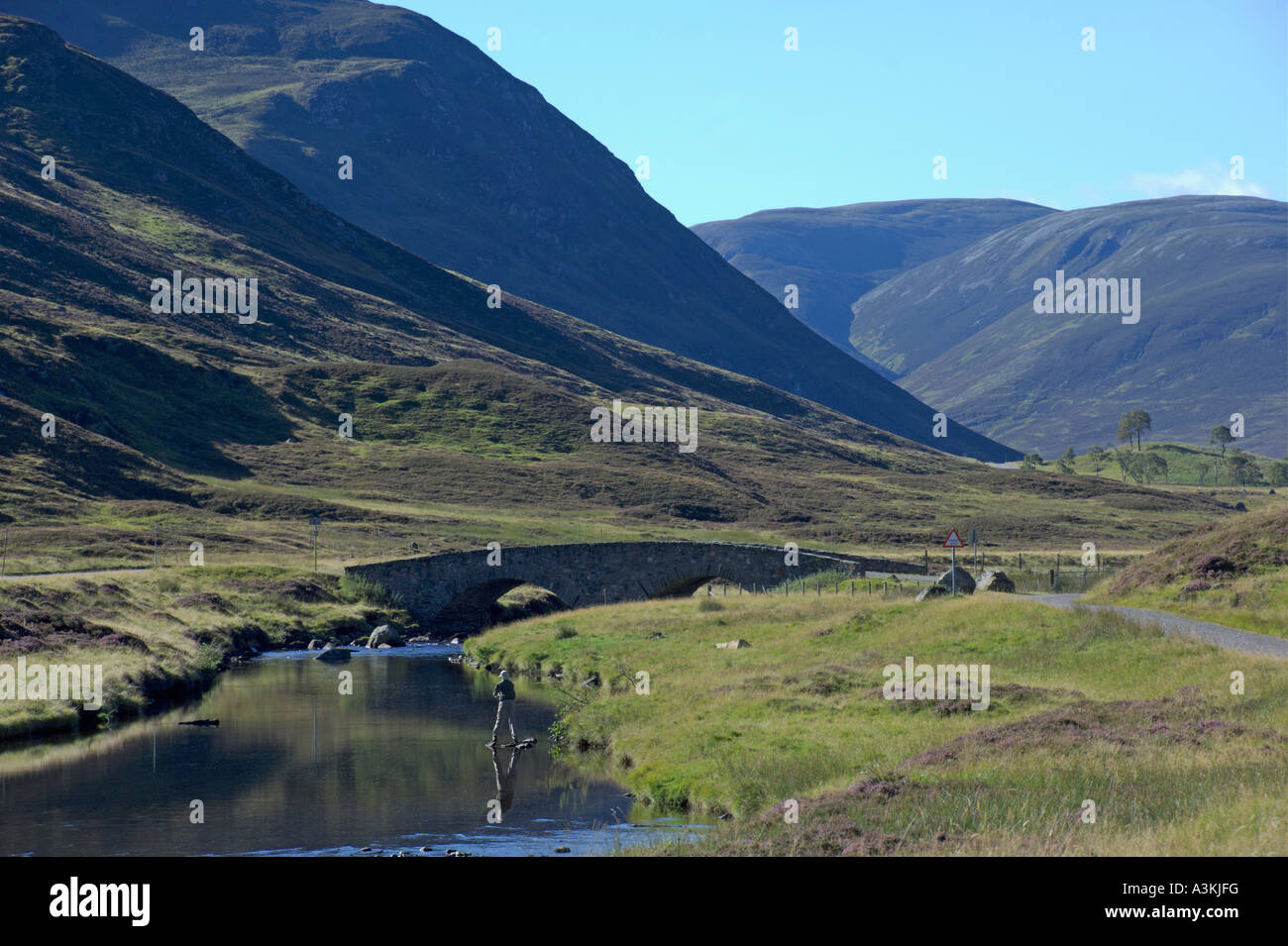Fishing in River Clunie in Glen Clunie near Braemar Grampian mountains