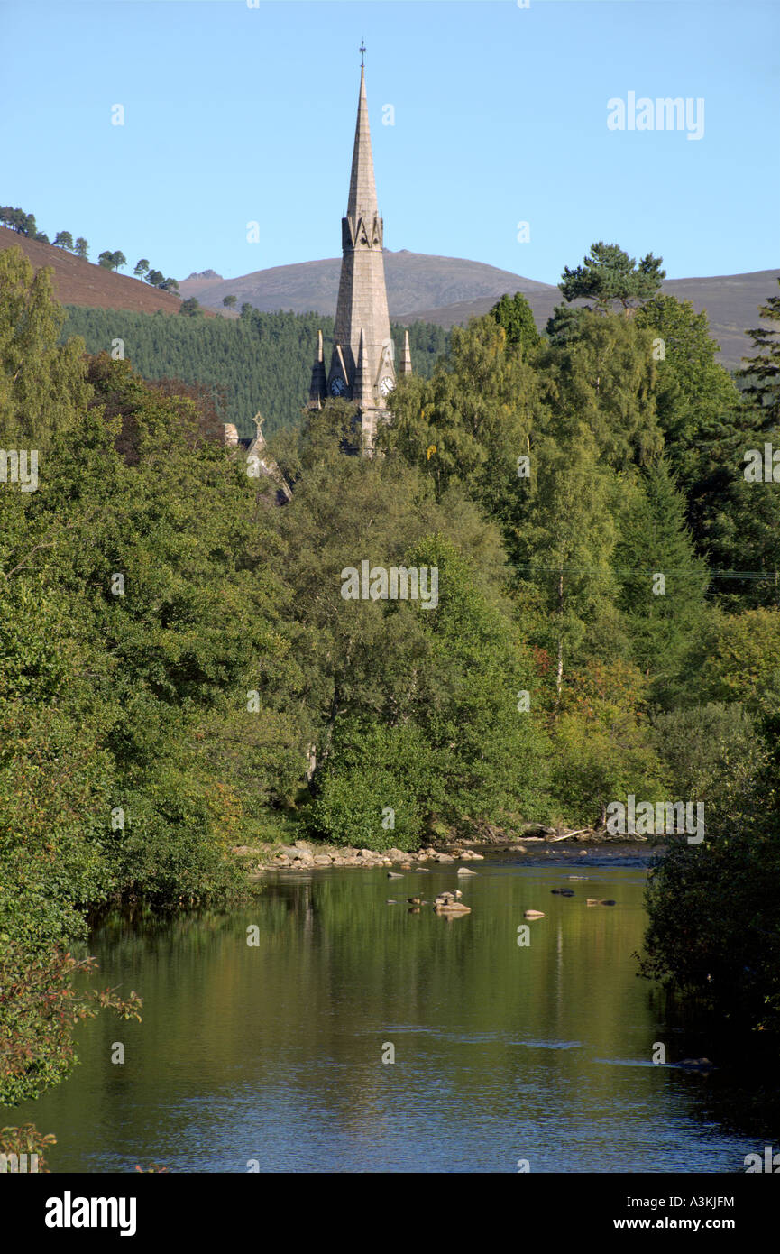 River Clunie looking north to Braemar Grampian mountains Aberdeenshire