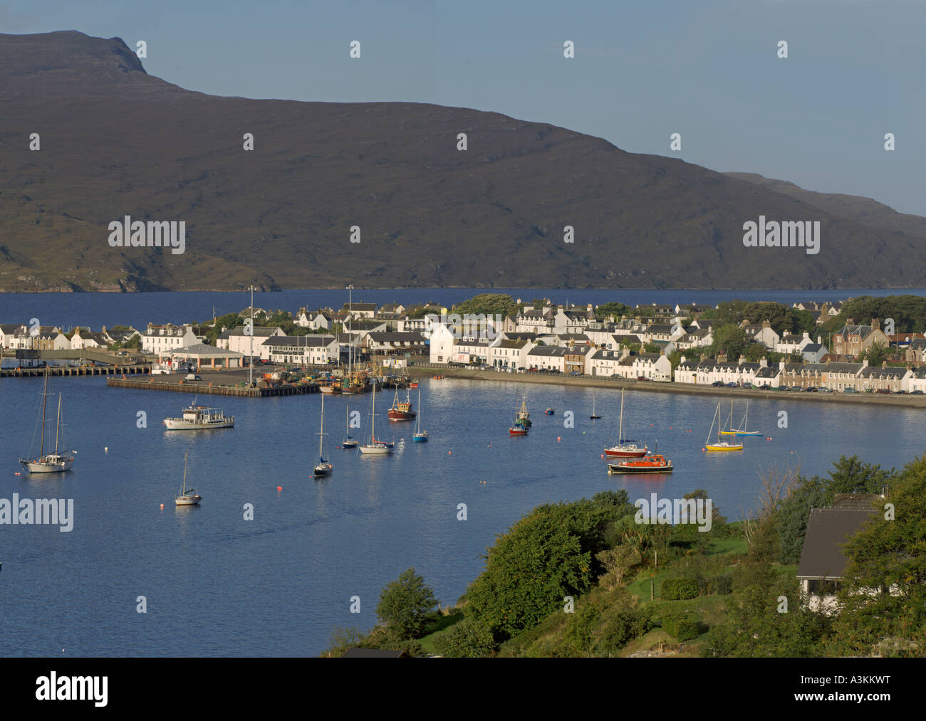 LARGE STITCHED IMAGE Looking north up Loch Broom from A835 to Ullapool Scottish Highlands Highland Region Stock Photo