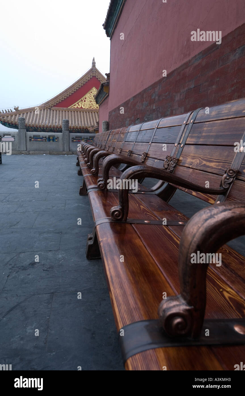 Sitting bench inside forbidden city Beijing, China Stock Photo