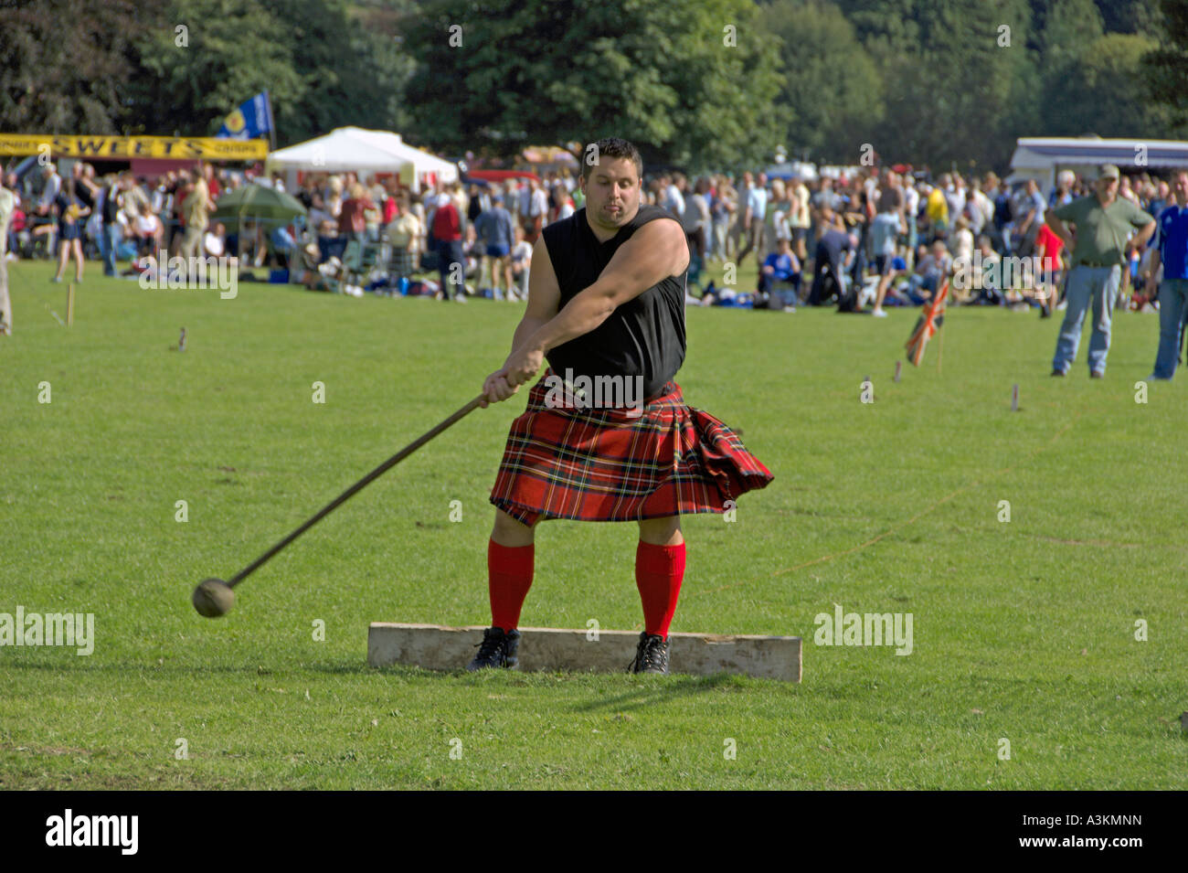 A competitor Throwing the hammer Pitlochry Highland Games Perthshire Scotland Stock Photo Alamy