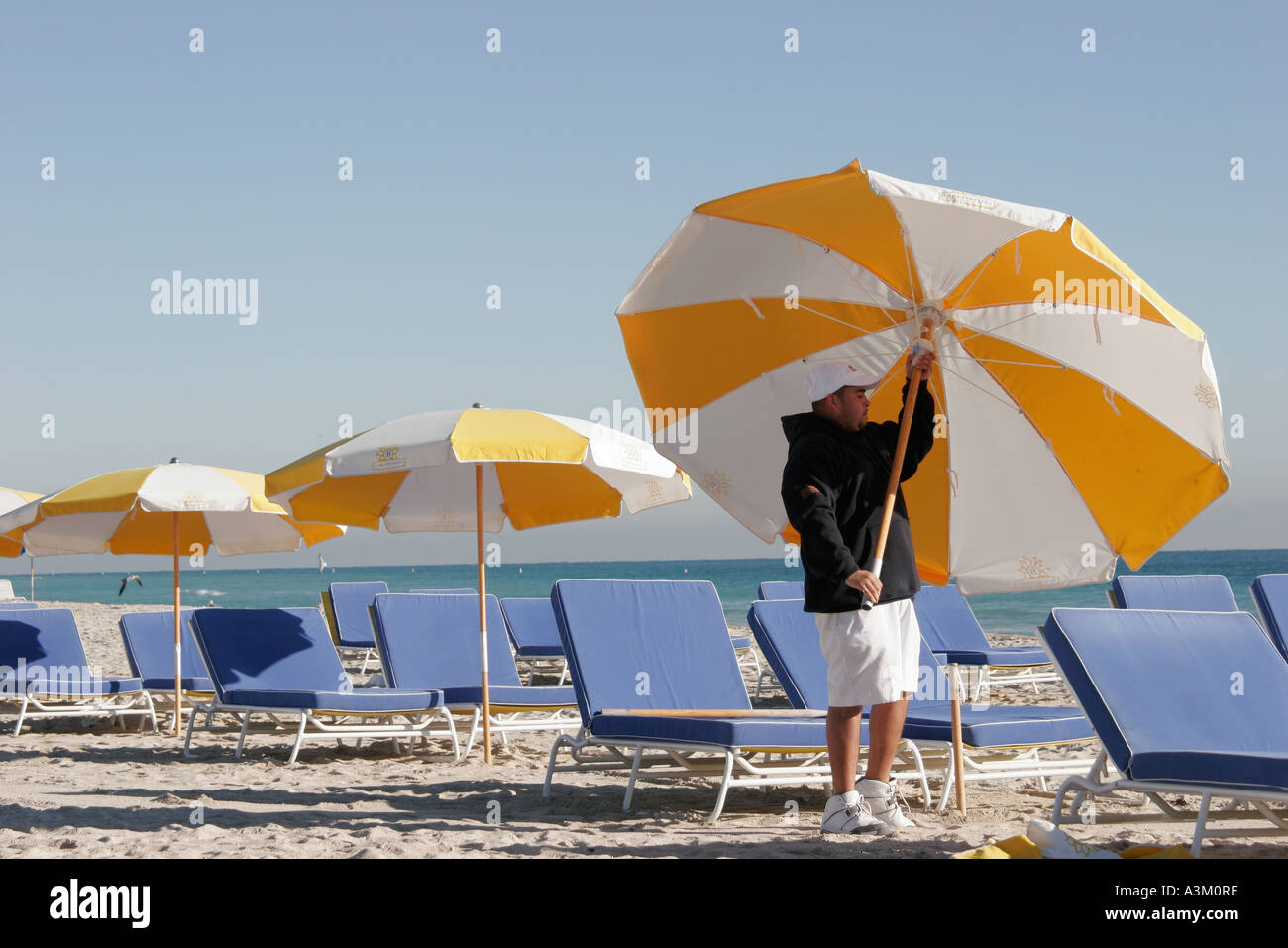 Florida Fl South Miami Beach Sobe Atlantic Shore Rental Umbrella Chairs Sightseeing Visitors Travel Traveling Tour Tourist Tourism Landmark In Stock Photo Alamy