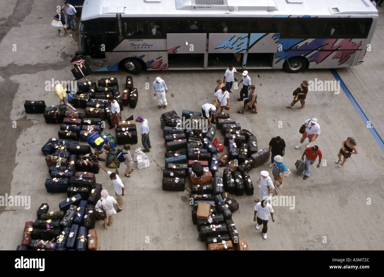 Archive aerial view cruise ship passengers at Santo Domingo port in