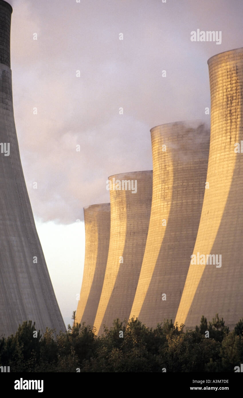 Inland power station cooling towers and steam emissions Stock Photo Alamy