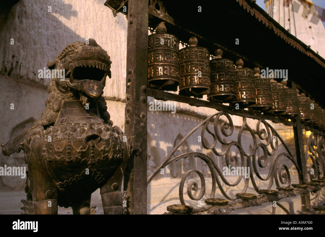 Prayer wheels at the Monkey Temple, Kathmandu, Nepal Stock Photo - Alamy