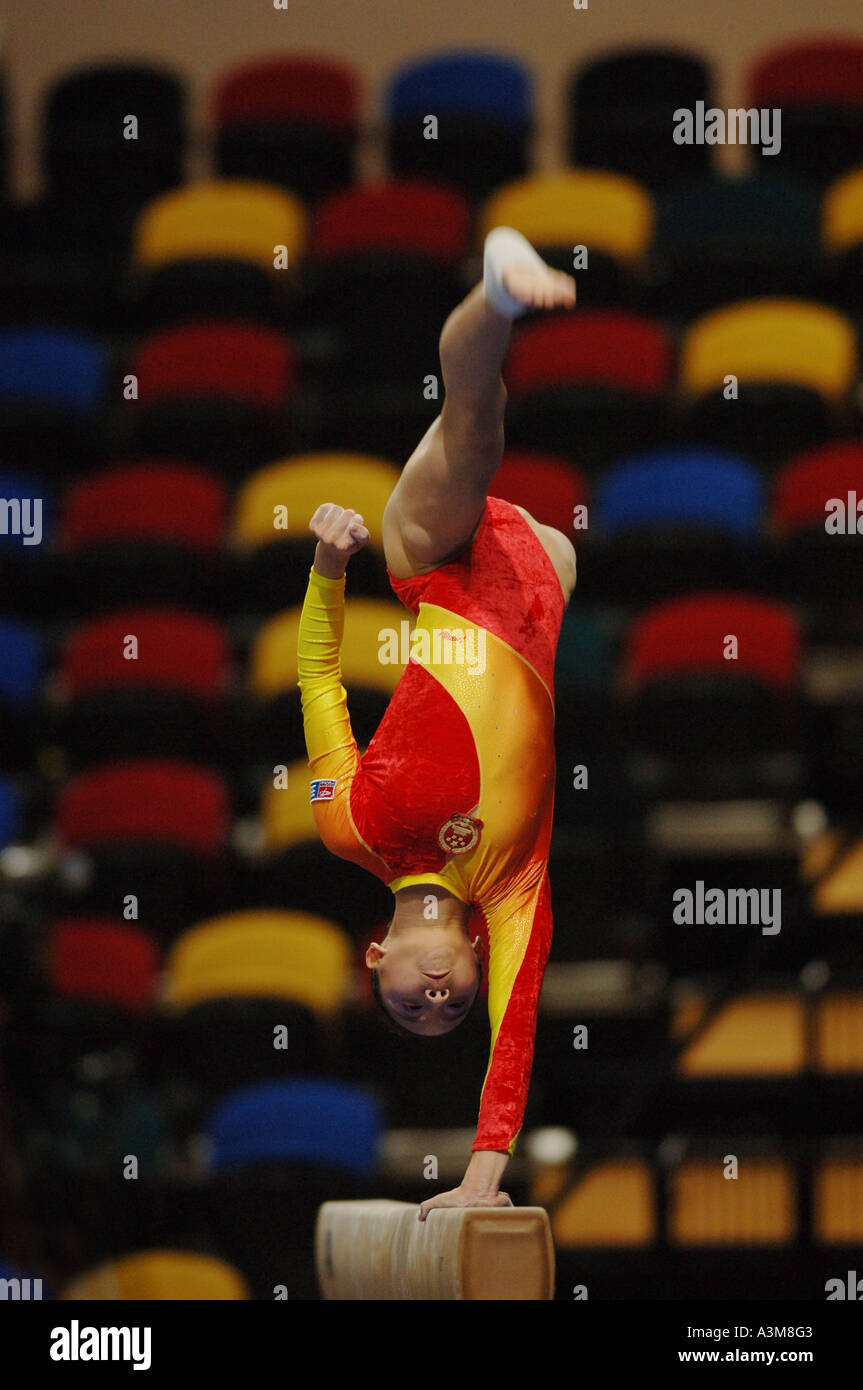 gymnastic competition, balance beam Stock Photo Alamy