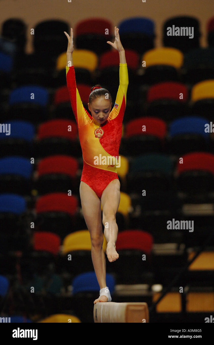gymnastic competition, balance beam Stock Photo Alamy