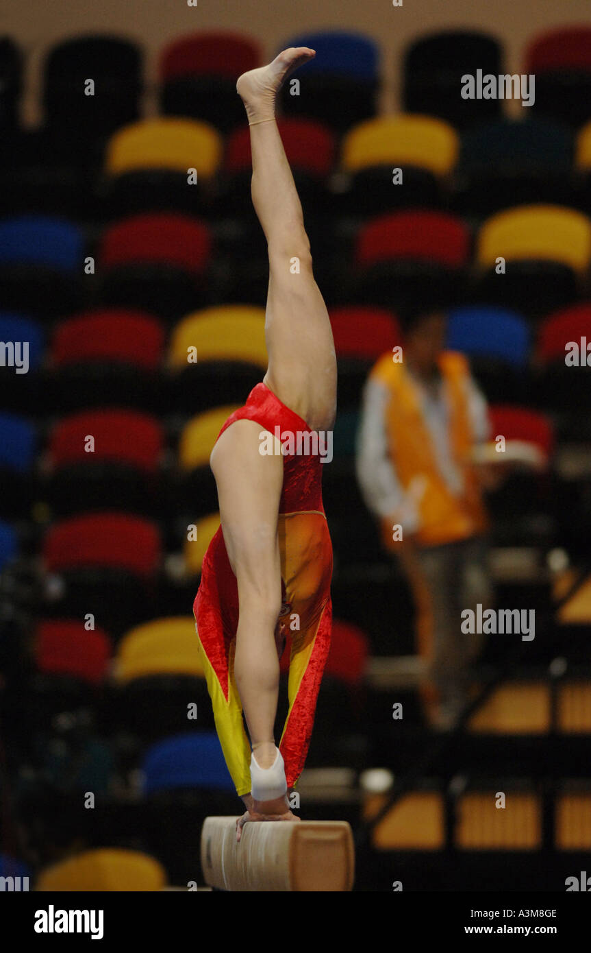 gymnastic competition, balance beam Stock Photo Alamy