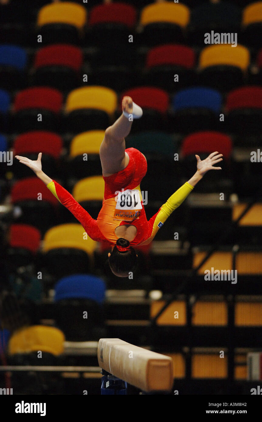 gymnastic competition, balance beam Stock Photo Alamy