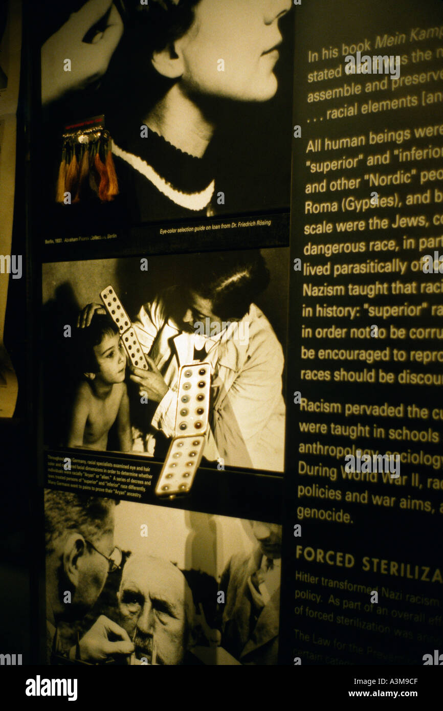 Exhibit at the United States Holocaust Memorial Museum showing scientific methods used in Nazi Germany Death camps Washington DC Stock Photo