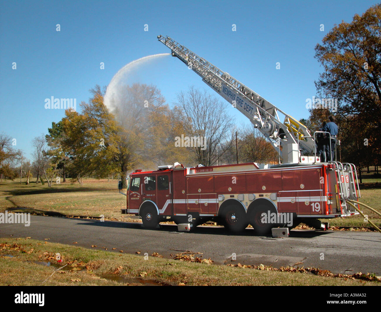 Memphis Tennessee Fire Department working with fire trucks to practice