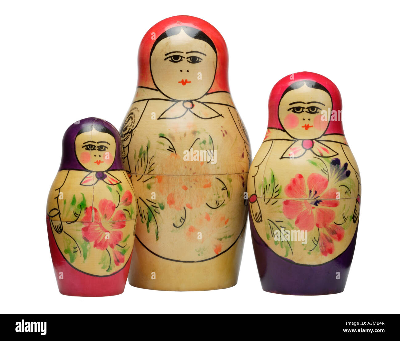 Russian Dolls, matryoshka. Nested or stacking dolls inside each other. Scary women Stock Photo