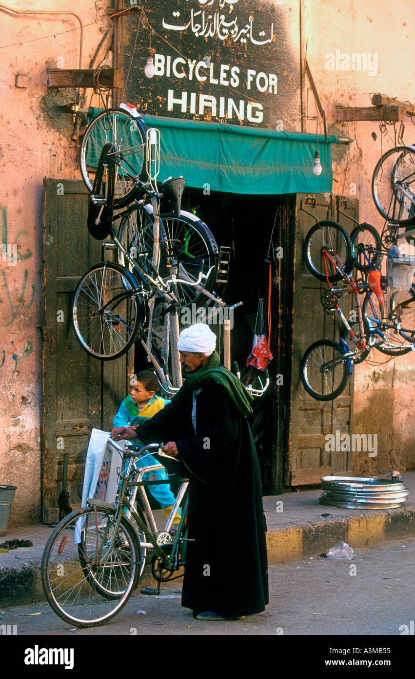 Bicycle hire shop with amusing sign Luxor Egypt Stock Photo