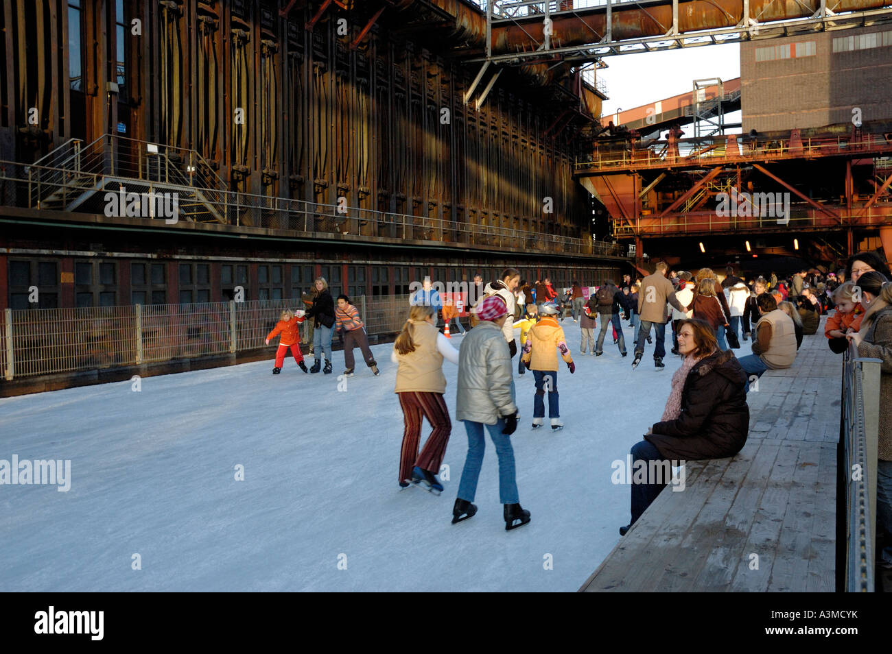 Ice skating at the UNESCO world heritage site Zollverein, Essen