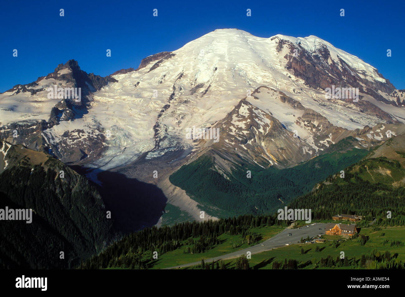 Mt Rainier above Sunrise Lodge visitor center and Yakima Park Mount Rainier National Park